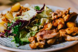 Chicken Grill with Salad and Smash Potatoes image