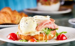 Eggs Benedict with Bacon and Hollandaise Sauce image