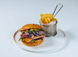 Chicken Schnitzel Burger & french fries image
