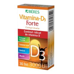 Vitamina D3 Forte 3000 UI, 30 comprimate, Beres