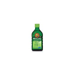 Ulei din ficat de cod Omega 3, Vitamina A-D-E, aroma mere verzi, 250 ml, Moller`s
