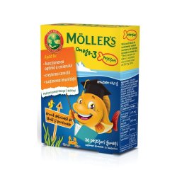Pestisori gumati cu Omega-3 aroma de lamaie verde si capsuni, 36 jeleuri, Moller`s