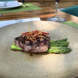 Wagyu Beef Fillet Japan Origin with Asparagus, Red Chili  and Ginger image