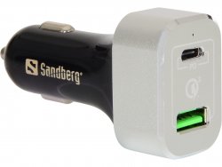 Încărcător auto Sandberg 441-11, USB-C PD 63W + QC3.0, aluminiu