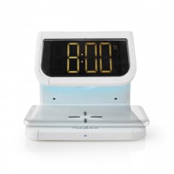 Ceas cu alarmă Nedis, încărcător wireless, certificat Qi, iluminare multicoloră, alb