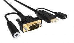 Cablu HDMI cu chip la VGA cu audio și alimentare microUSB 1.8m
