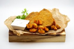 Crispy Beef Schnitzel with batata harra image