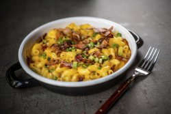 Mac and cheese served with BBQ bacon and chives image