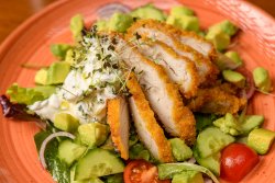 Salată cu piept de pui, avocado și salată colorată/Chicken breast and avocado salad and colourful salad image