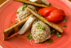 Salată de vinete cu roșii și telemea/Eggplant salad with tomatoes and sheep`s milk cheese image