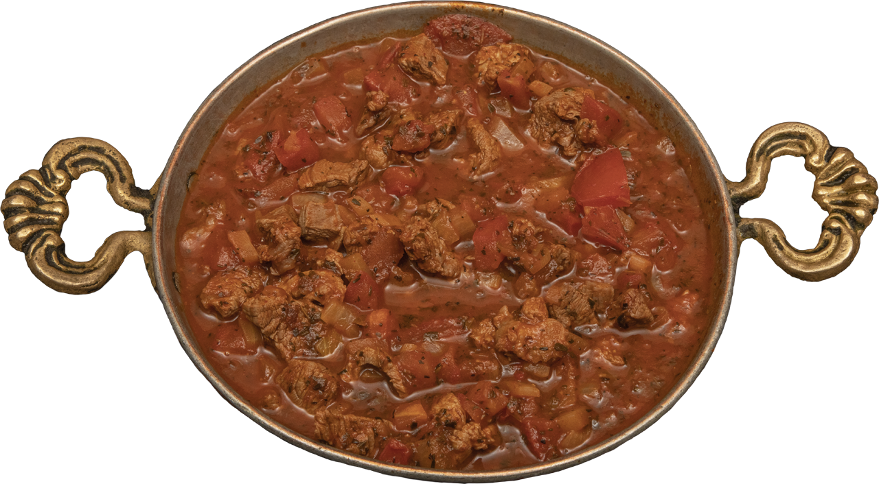 Carne cu ceapă și roșii la tigaie / Beef with onion and tomatoes on the pan image