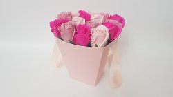 Cos roz cu 16 flori sapun fuxia si roz pal