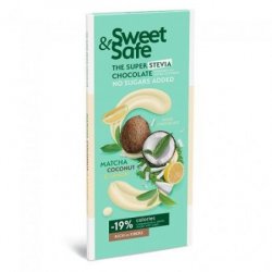 Ciocolata alba cu Matcha, cocos si lamaie Stevia Sweet&Safe, 90g, SLY NUTRITIA