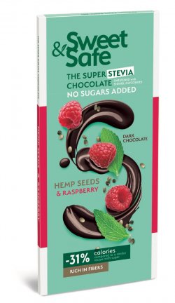 Ciocolata amaruie cu seminte canepa si zmeura Sweet&Safe