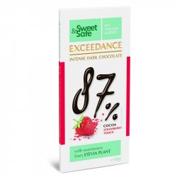 Ciocolata neagra 87% cu capsuni si indulcitor din Stevia Sweet&Safe 90g, SLY NUTRITIA