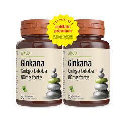 Pachet Ginkana Ginko Biloba Forte 80mg, 30 comprimate, Alevia (1+1)