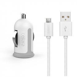 Încărcator auto Cellara 2.4a cu cablu detașabil Micro Usb - Alb