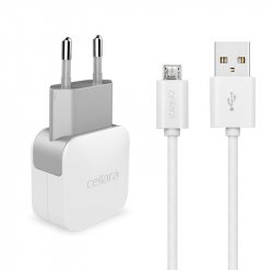 Încărcator rețea Cellara 2.4a cu cablu detasabil Micro Usb - Alb
