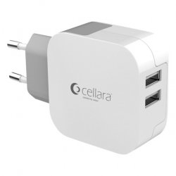 Încărcător rețea Cellara Dual Usb 2.4a/2.4a Alb