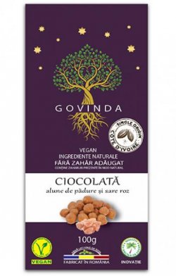 Govinda - CIOCOLATĂ VEGANĂ ALUNE DE PĂDURE ȘI SARE ROZ - 100G