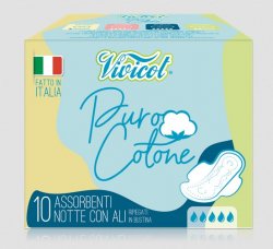 Vivicot Puro Cotone - ABSORBANTE DE NOAPTE EXTRA LUNGI DIN BUMBAC BIO, HIPOALERGENIC - 5 picaturi (10 BUC)