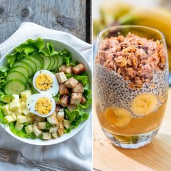 Salată Caesar + Budincă chia cu banane, unt de arahide și musli image
