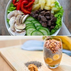 Salată Dakota + Budincă chia cu banane, unt de arahide și musli image