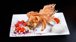 Tilapia roșie în sos de usturoi iute image