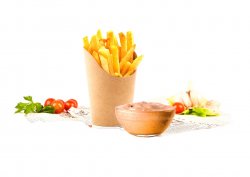 French fries cu sos one burger image