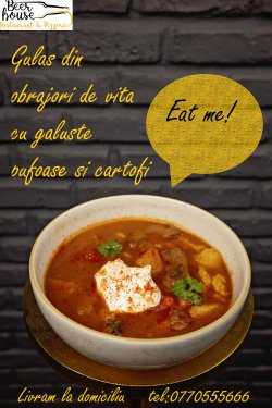 Gulaș din obrăjori de vită cu găluște pufoase și cartofi image